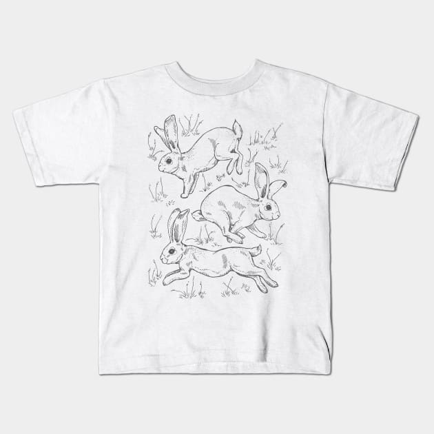 Bunny Hop Line Illustration Kids T-Shirt by artfulfreddy